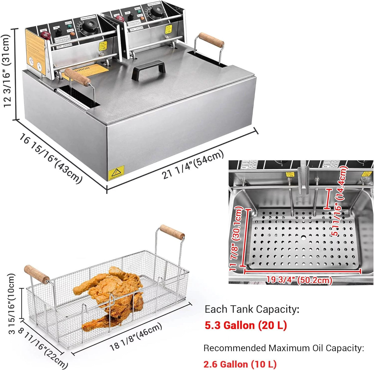 20L 5000W Electric Stainless Steel Deep Fryer with Basket I99811
