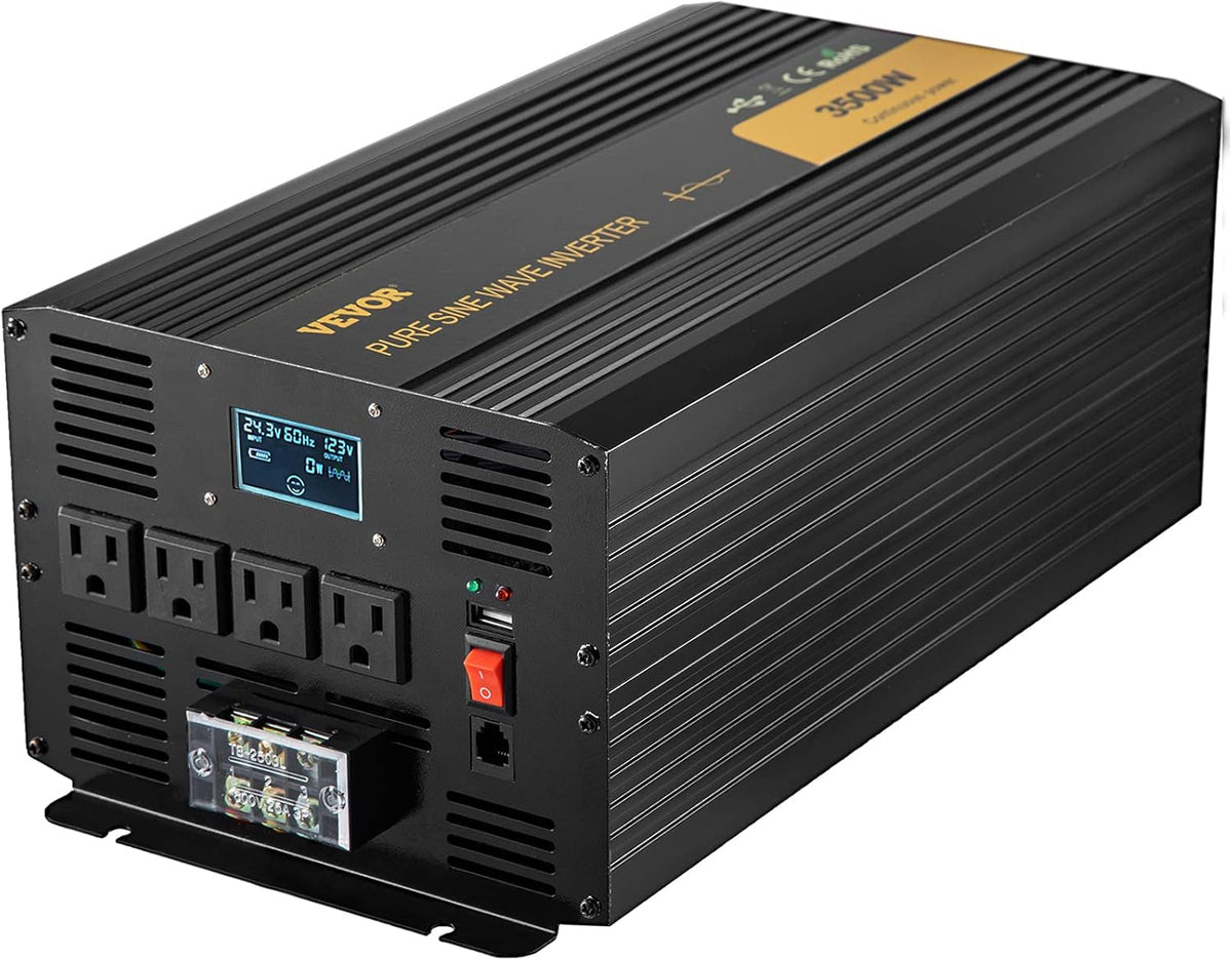 3500 Watt Pure Sine Wave Power Inverter, DC 24V to AC 120V, with USB Port and Remote Controller M630