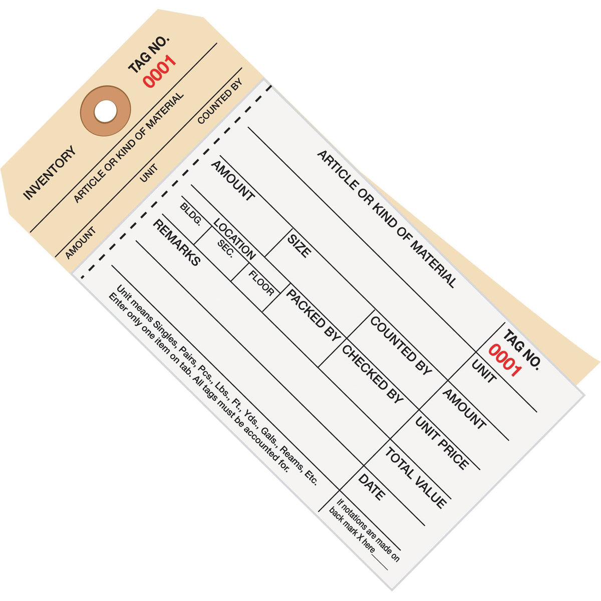 2 Part Carbonless Stub Style Inventory Tags 500 T368542