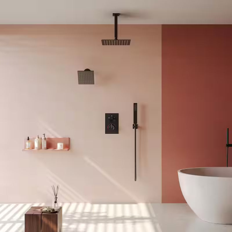 12 in. 6 in. Rainfall Wall and Ceiling Mount 2.5 GPM Fixed and Handheld Shower Head Matte Black R911816