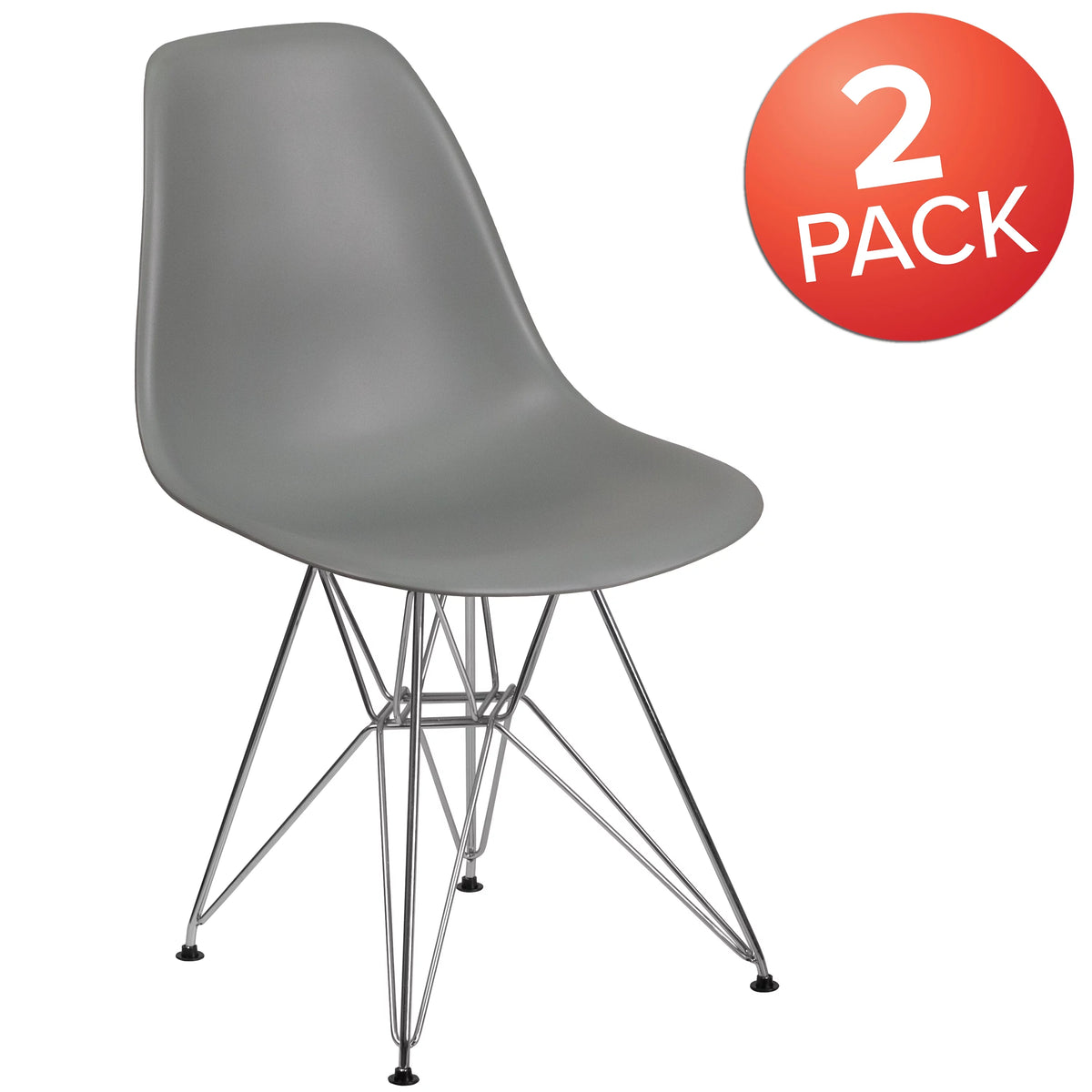 2 Pack Moss Gray Plastic Chair with Chrome Base W57045