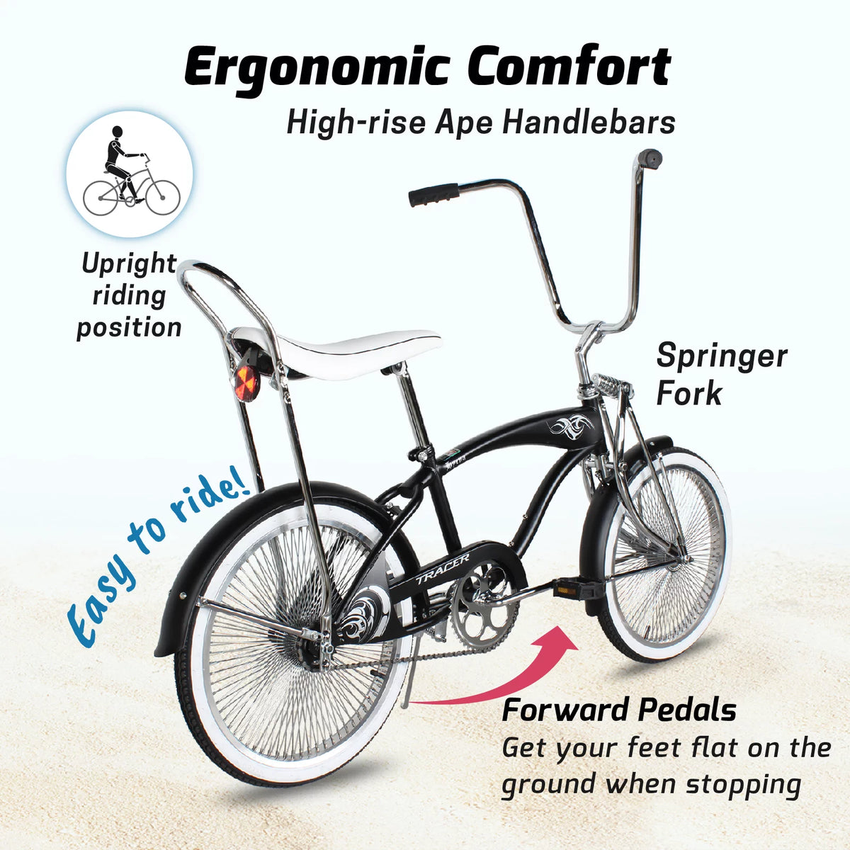 20 inch Matte Black Beach Cruiser Bike B49633