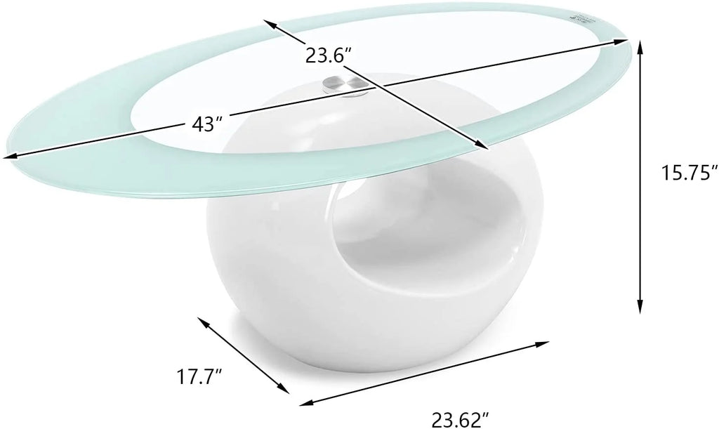 Oval Glass Coffee Table with High Gloss White Base U4354