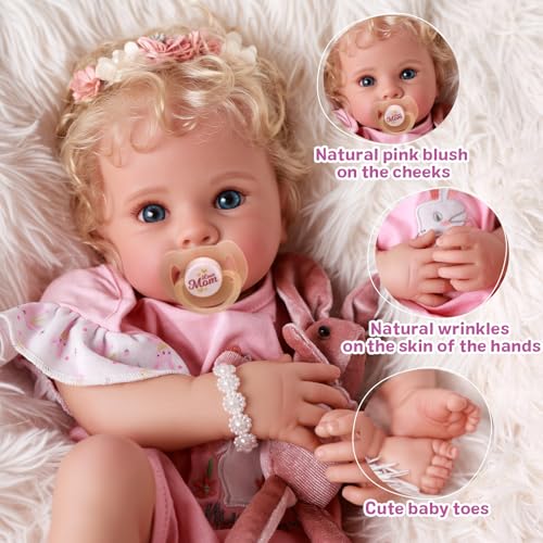 17 Inch Soft Body Realistic Blond Curly Hair Baby Doll O595