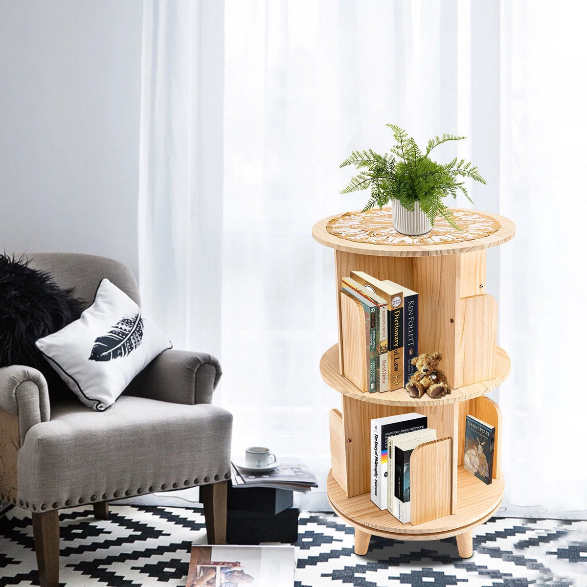 Rotating 360 Display Floor Standing Bookshelf N282