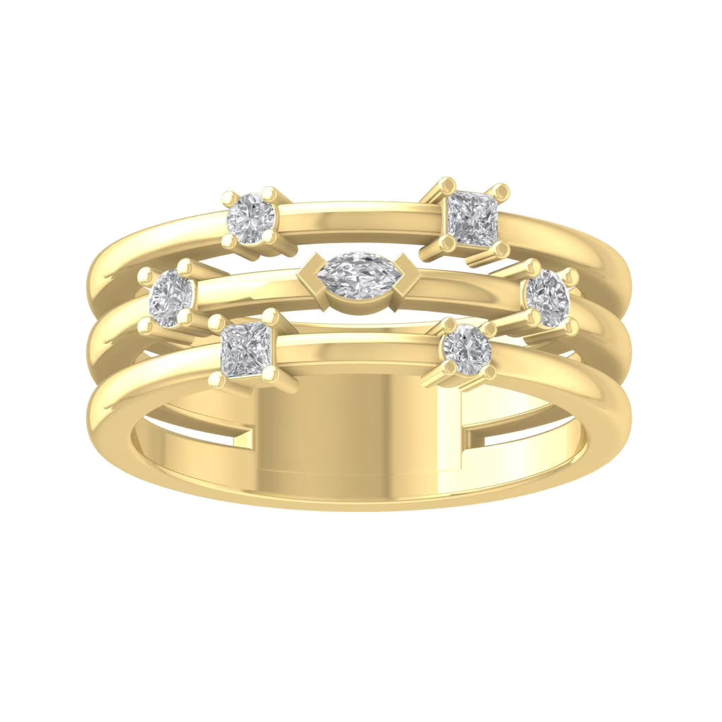 14K Yellow Gold Lab Grown Diamond Three Row Wedding Band Ring Size 9 H17737