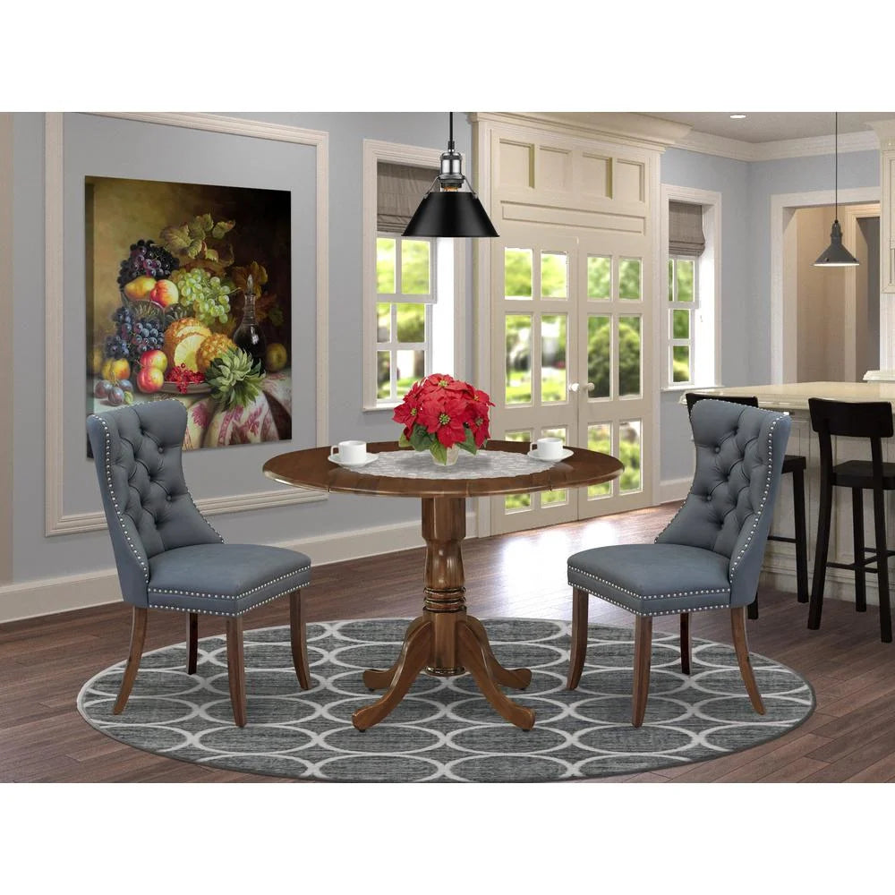 3 Piece Dining Set with Round Dropleaf Table and 2 Upholstered Chairs E383634