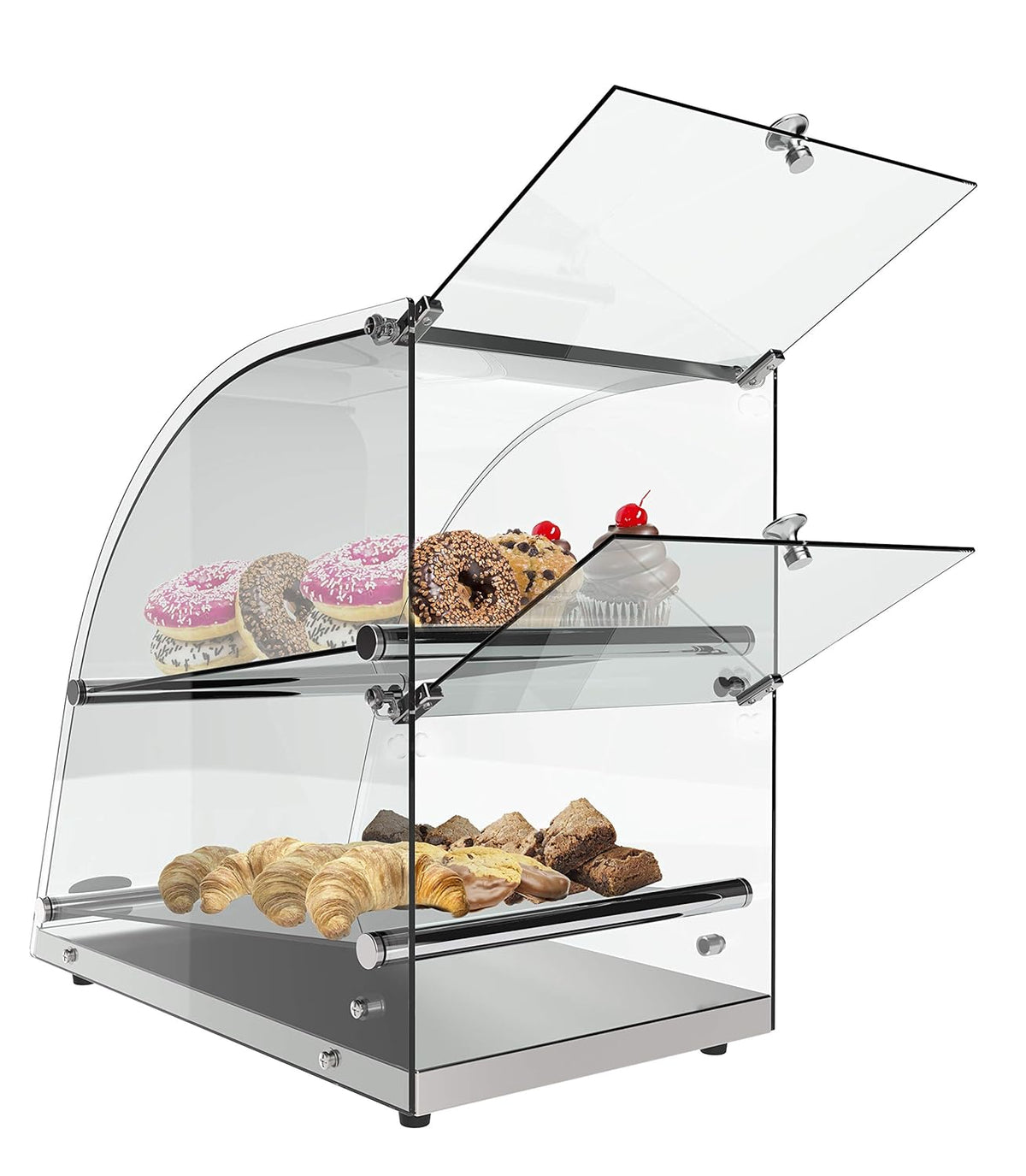 2 Tier Countertop Bakery Display Case with Curved Glass and Rear Door P9556
