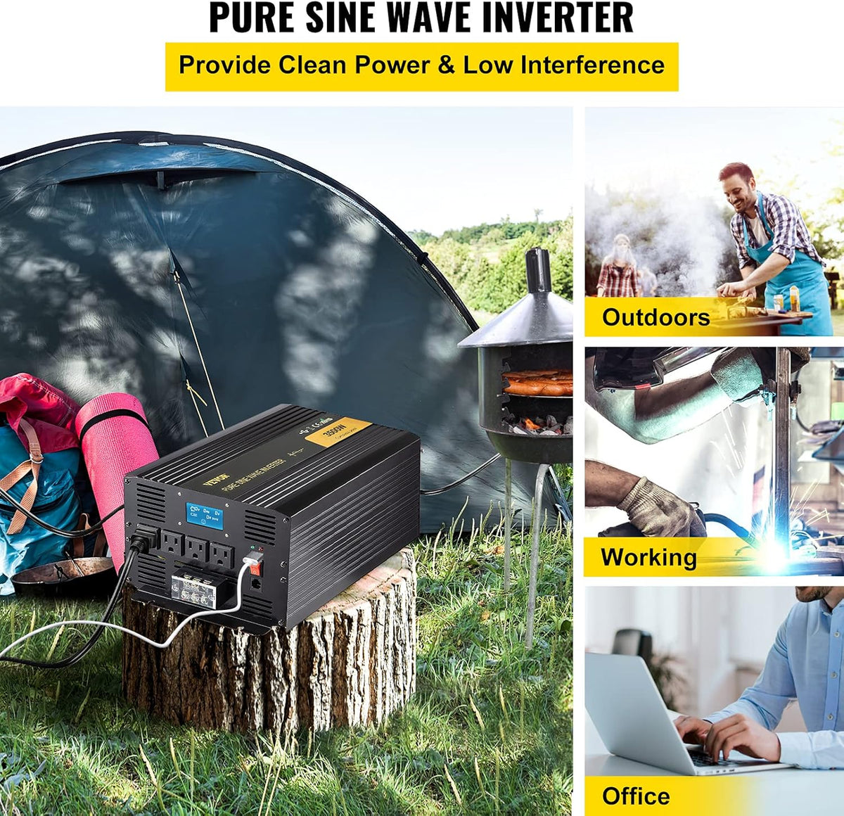 3500 Watt Pure Sine Wave Power Inverter, DC 24V to AC 120V, with USB Port and Remote Controller M630