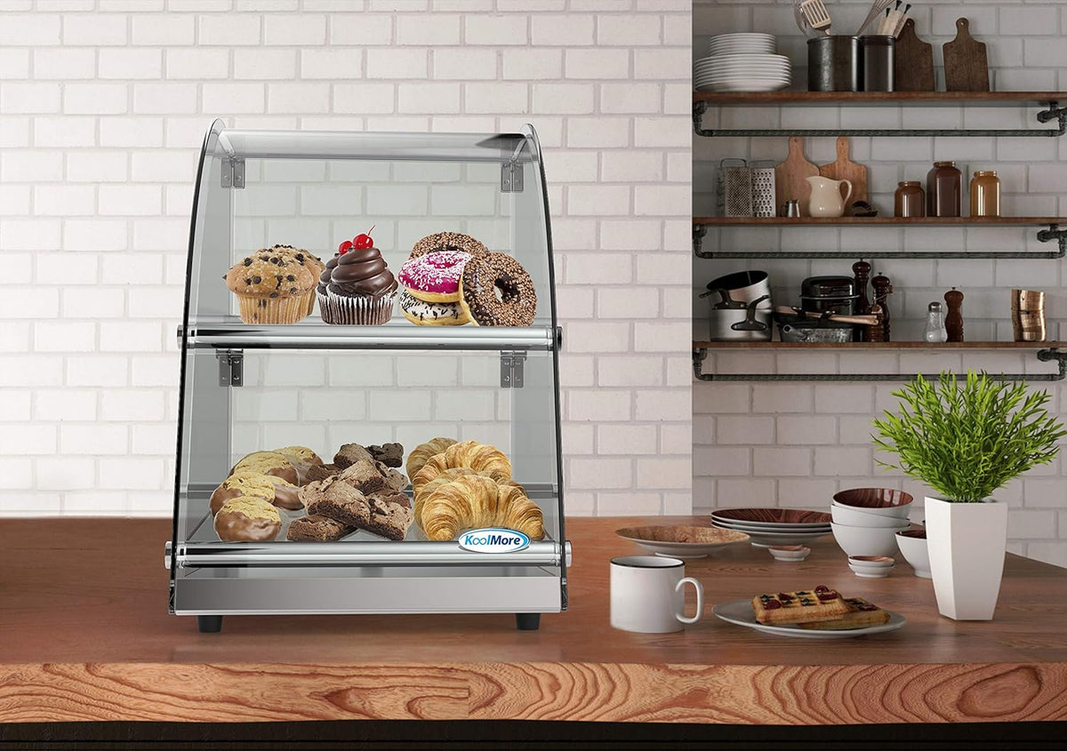 2 Tier Countertop Bakery Display Case with Curved Glass and Rear Door P9556