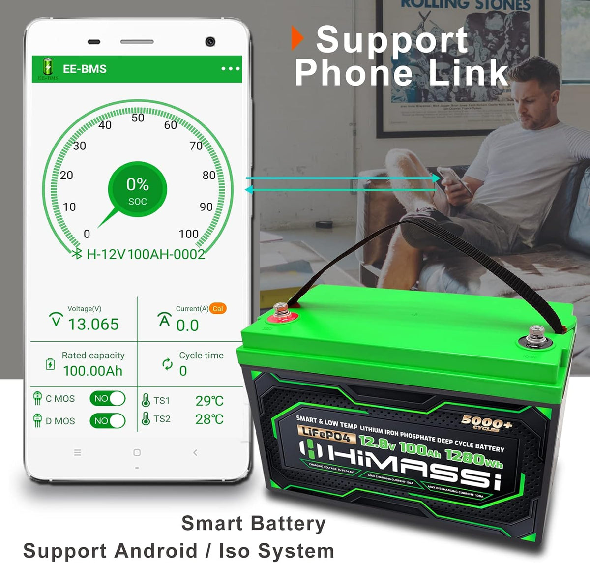 12V 100Ah LiFePO4 Battery with 100A BMS H57239