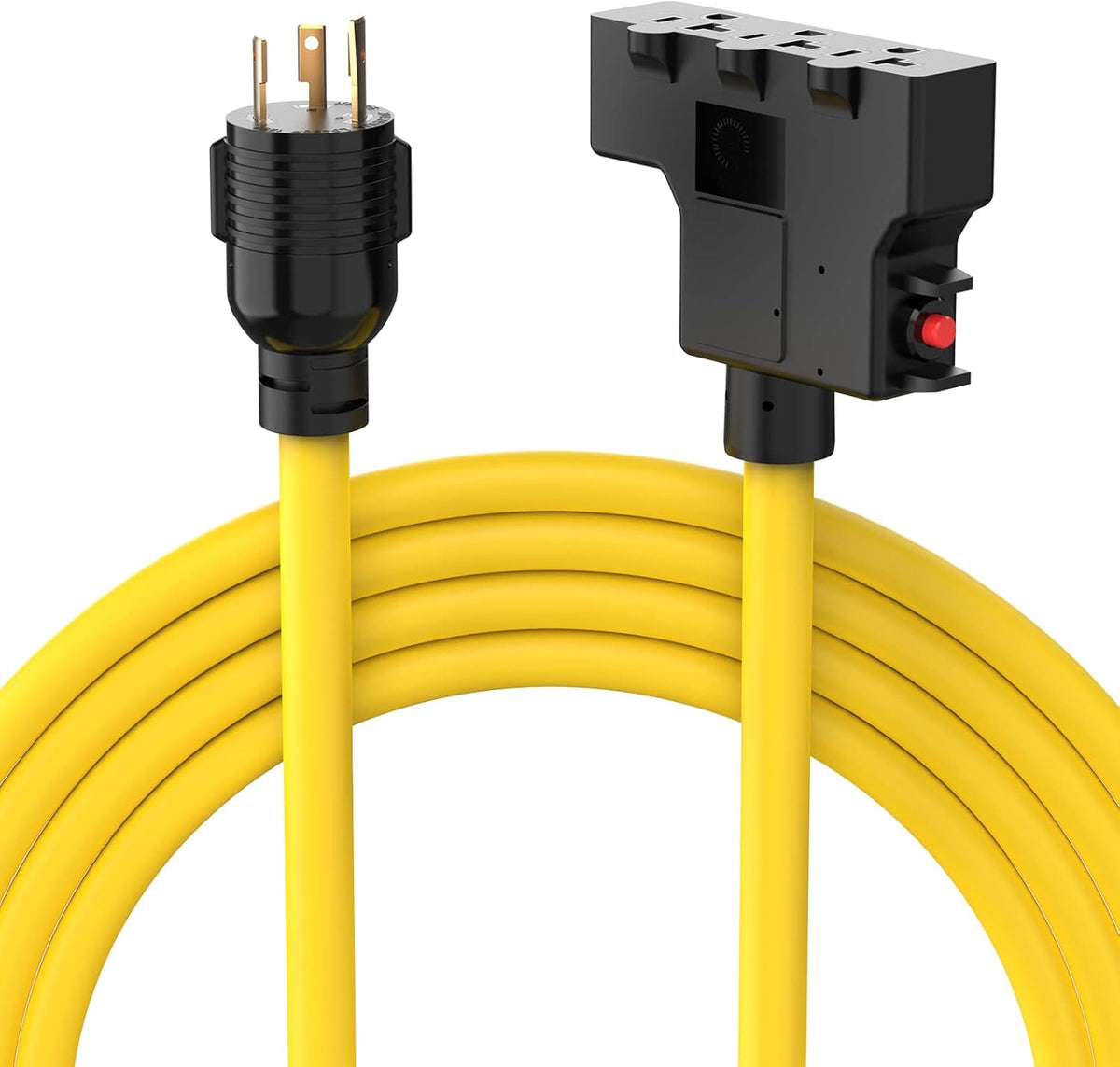 30A 125V 3750 Watts Generator Power Extension Cord NEMA L5-30P to Three 5-20R Receptacles 25 Feet 10 Gauge SJTW Pack of 2 X42485