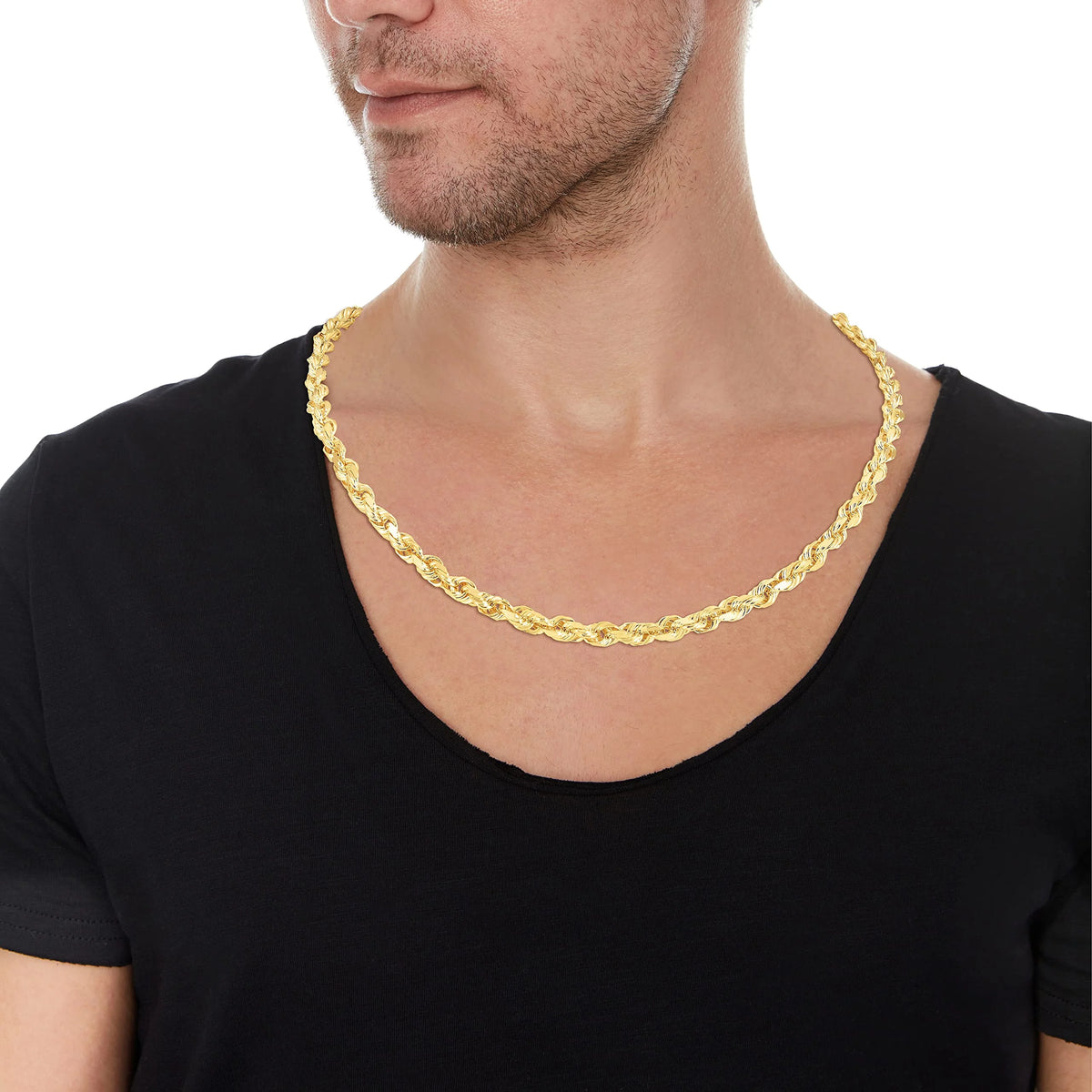 14K Yellow Gold 6mm Solid Rope Chain Necklace E5270