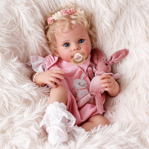 17 Inch Soft Body Realistic Blond Curly Hair Baby Doll O595
