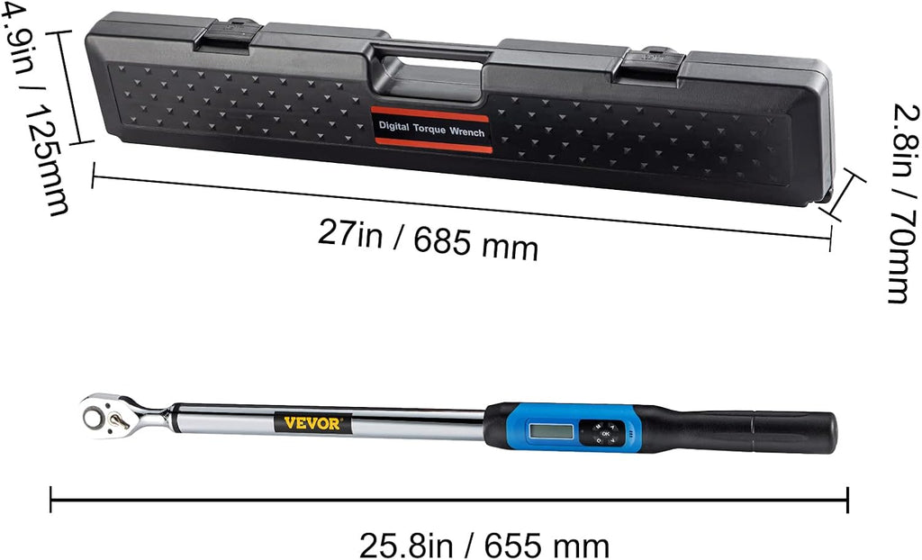 1/2 Drive Digital Torque Wrench 12.5-250.7 ft-lb with Socket Set & Case V43129