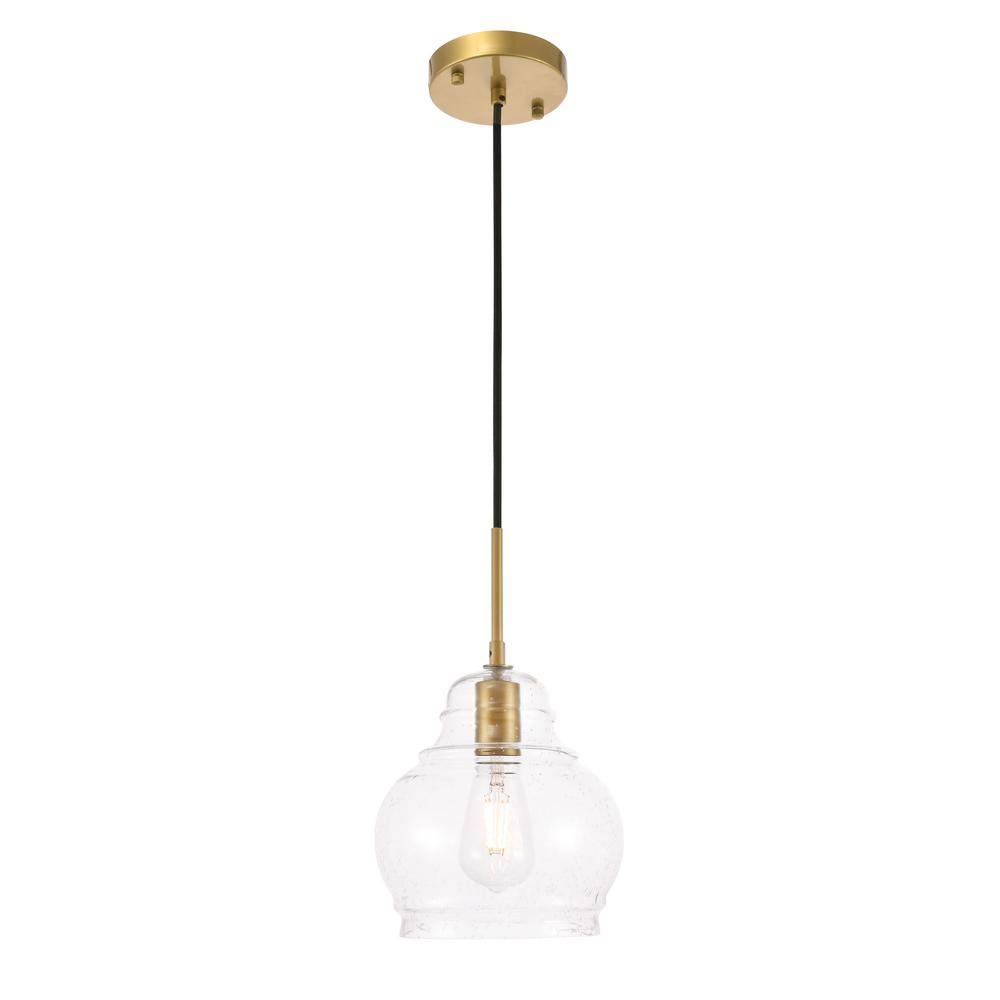 1-Light Pendant in Brass with Clear Seeded Glass L763