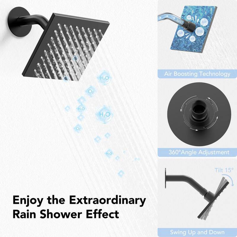 12 in. 6 in. Rainfall Wall and Ceiling Mount 2.5 GPM Fixed and Handheld Shower Head Matte Black R911816
