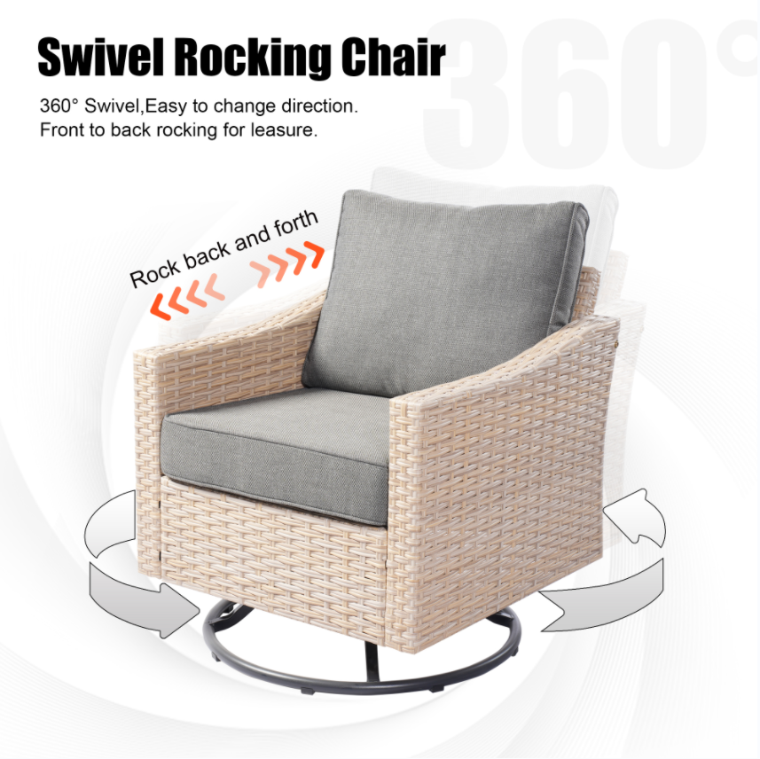 3 Pieces Patio Wicker Swivel Chairs with Cushions and Glass Top Table A461453