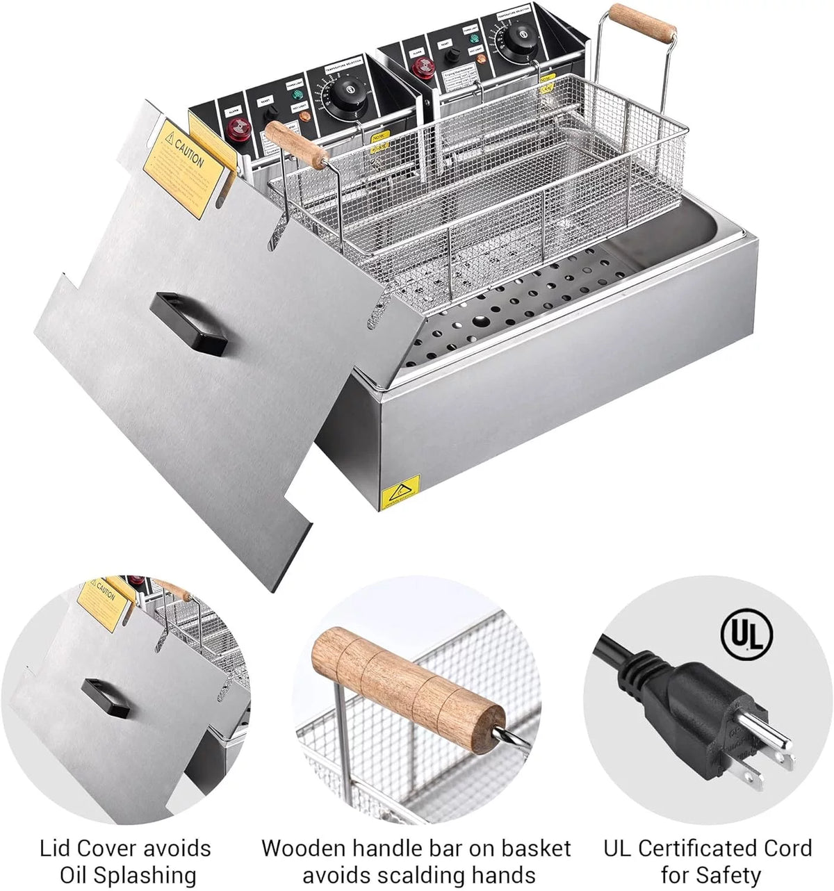 20L 5000W Electric Stainless Steel Deep Fryer with Basket I99811