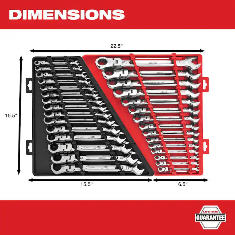 15-Piece Flex-Head Ratcheting Combination Wrench Set Metric R874