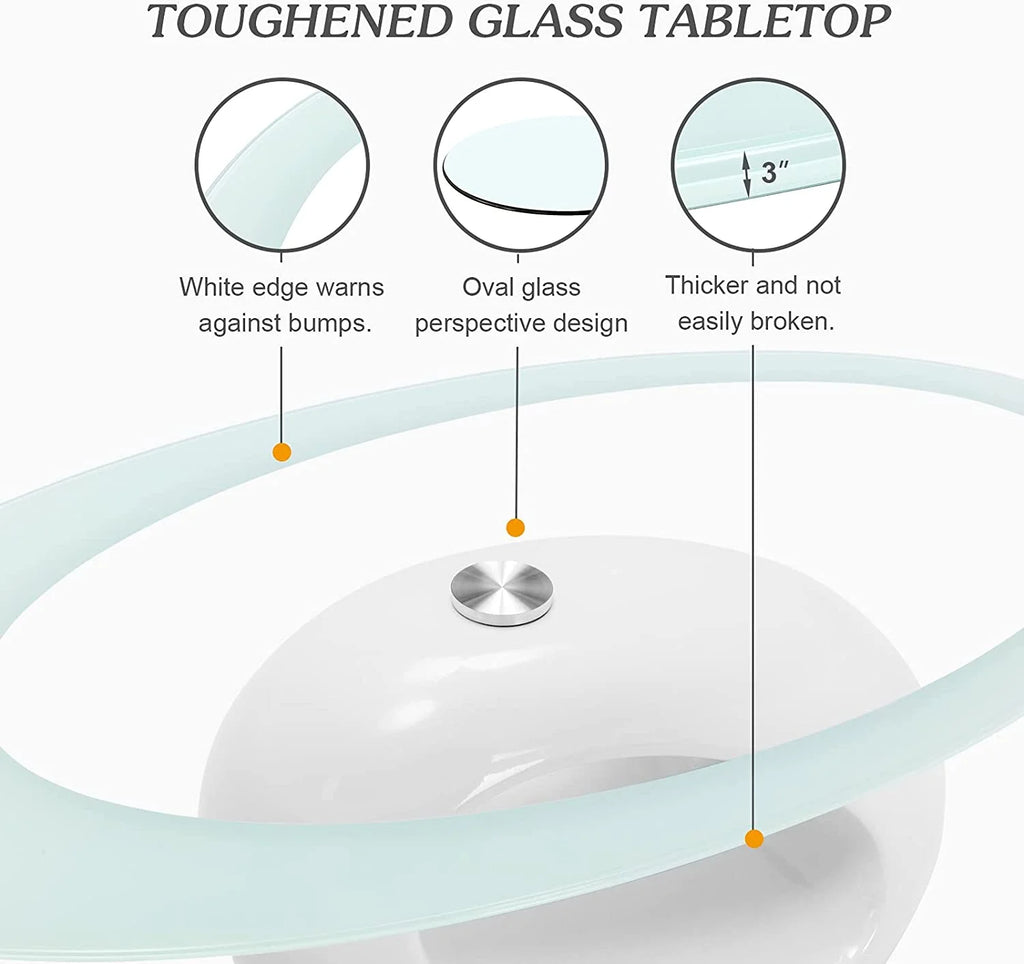 Oval Glass Coffee Table with High Gloss White Base U4354