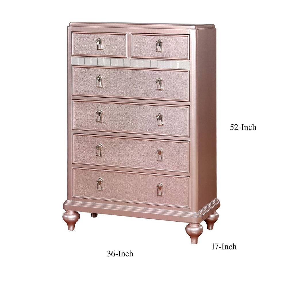 Pink 5 Drawer Solid Wood Chest with Mirror G79261