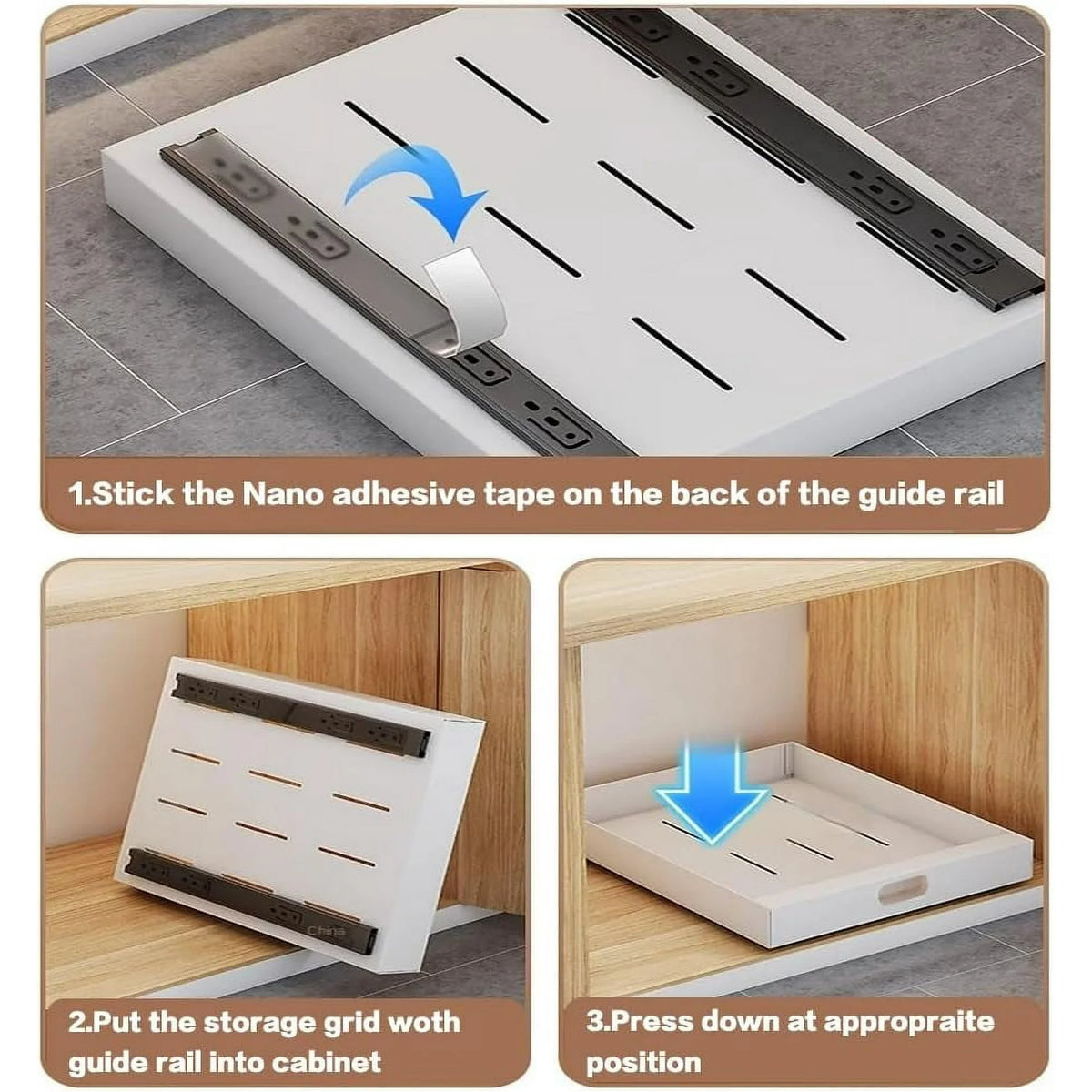 2 Pack Pull Out Drawers for Cabinets, 10W x 16.9D x 3.1H Carbon Steel Q76324