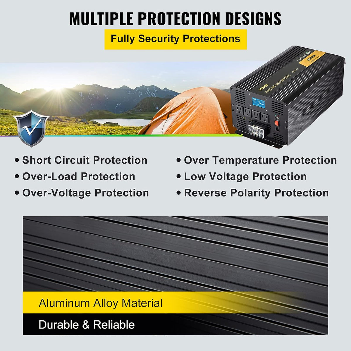 3500 Watt Pure Sine Wave Power Inverter, DC 24V to AC 120V, with USB Port and Remote Controller M630