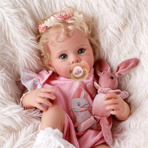 17 Inch Soft Body Realistic Blond Curly Hair Baby Doll O595