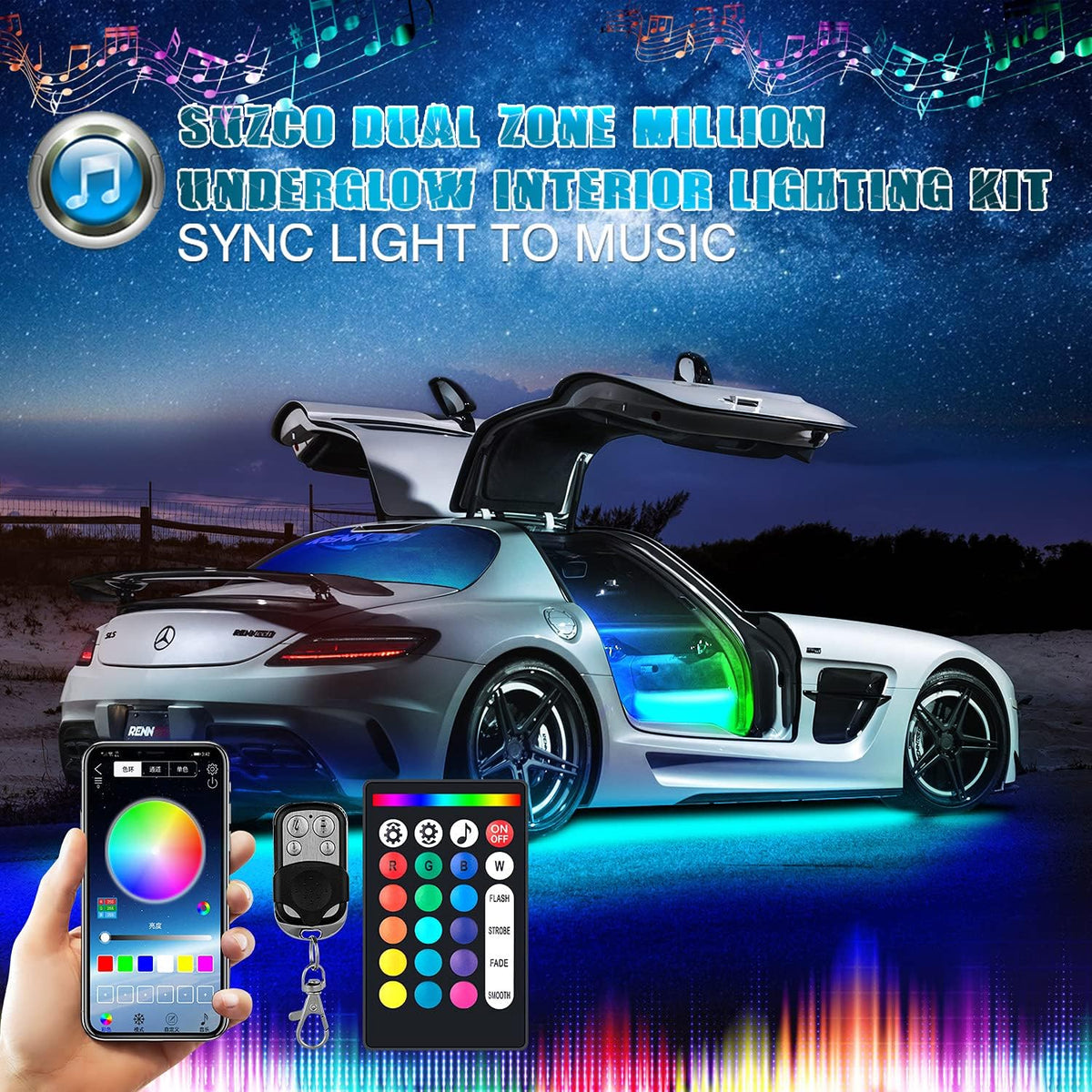 12-pods LED RGB Neon Underglow Rock Lights Kit with 4-Pcs Interior Light Kit, 192LEDs Waterproof 12V M9185