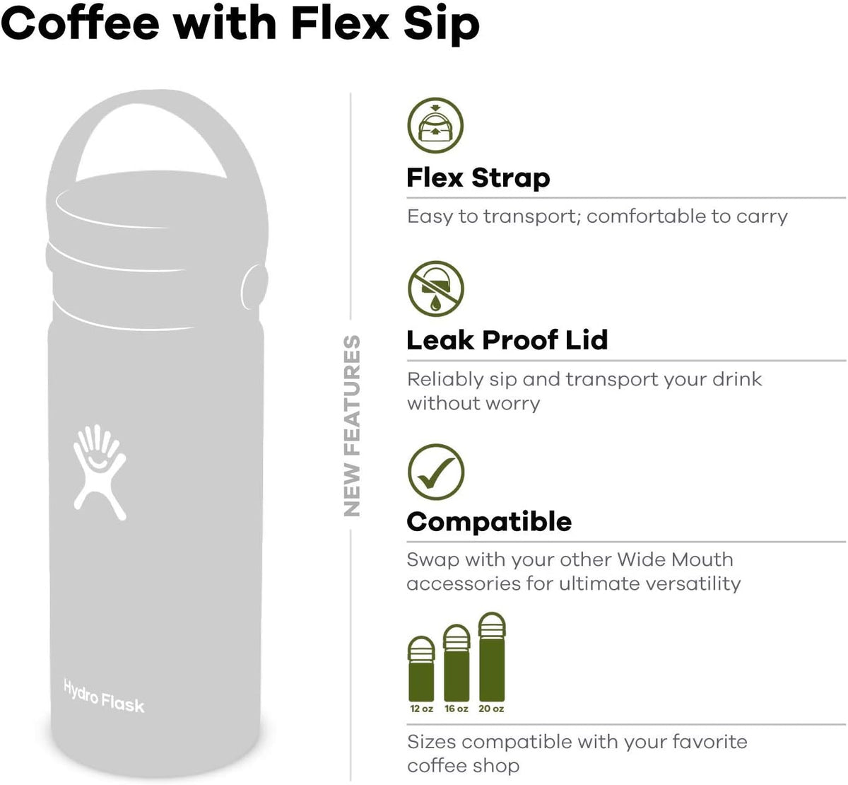 16 oz Wide Mouth Bottle with Flex Sip Lid Olive S66601