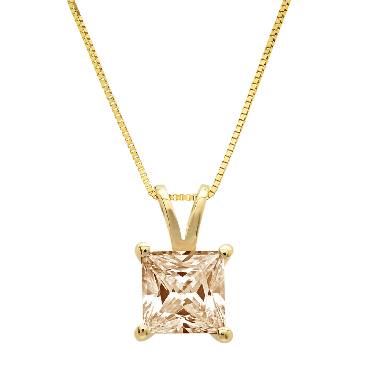 18k Yellow Gold Princess Cut Moissanite Pendant with 16" Solid Gold Chain W2549