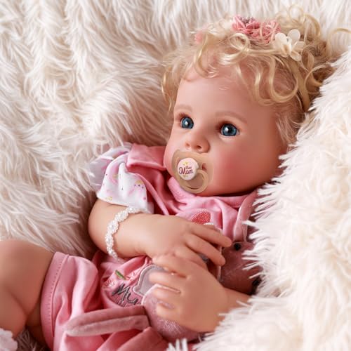 17 Inch Soft Body Realistic Blond Curly Hair Baby Doll O595