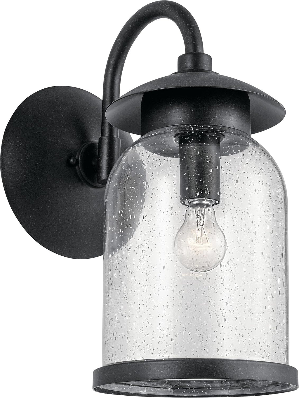1 Light Outdoor Wall Light with Clear Water Glass in Textured Black U95896