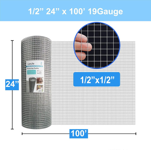 1/2inch Galvanized Hardware Cloth 24" x 100' 19 Gauge Chicken Wire Mesh Roll I407168
