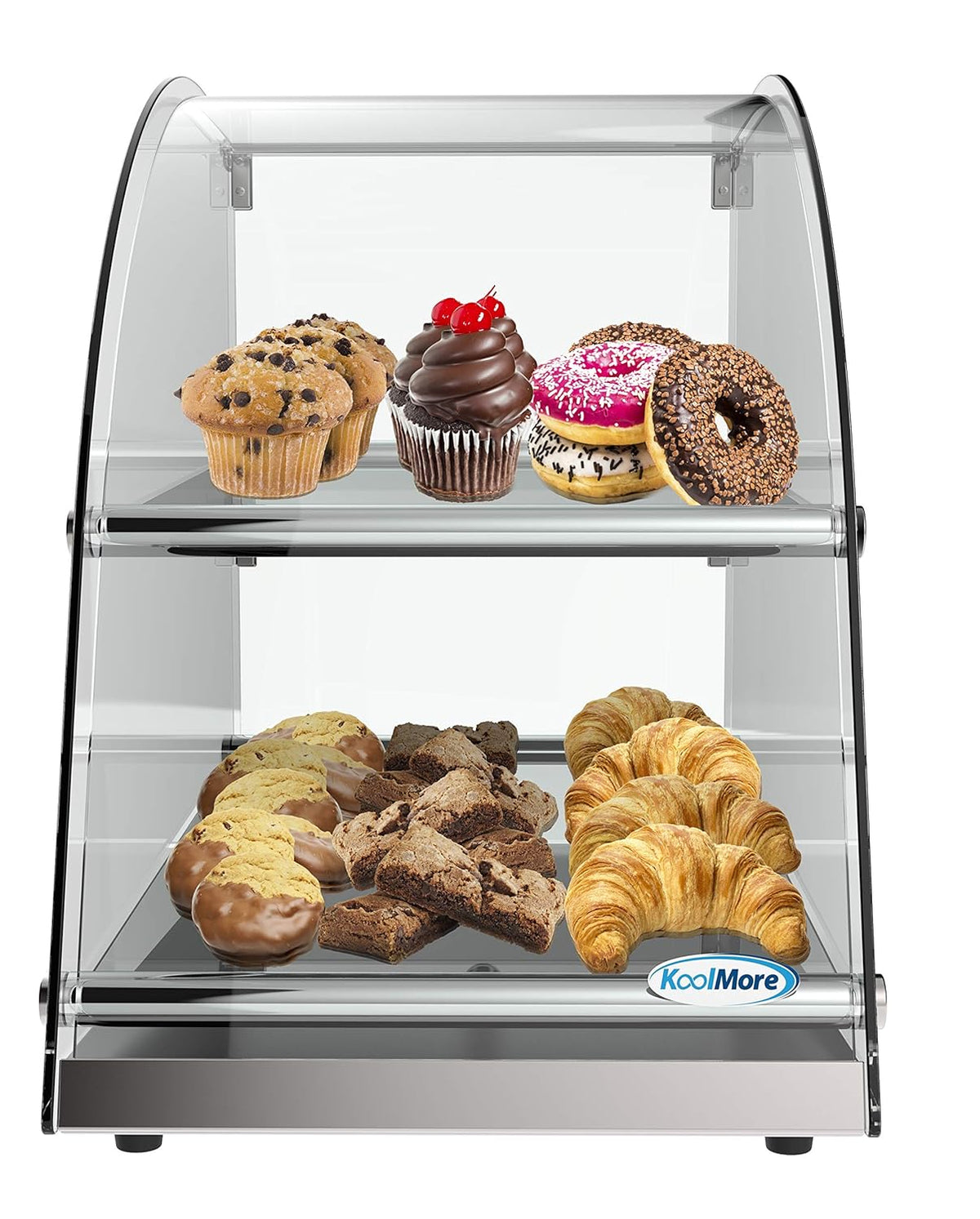 2 Tier Countertop Bakery Display Case with Curved Glass and Rear Door P9556