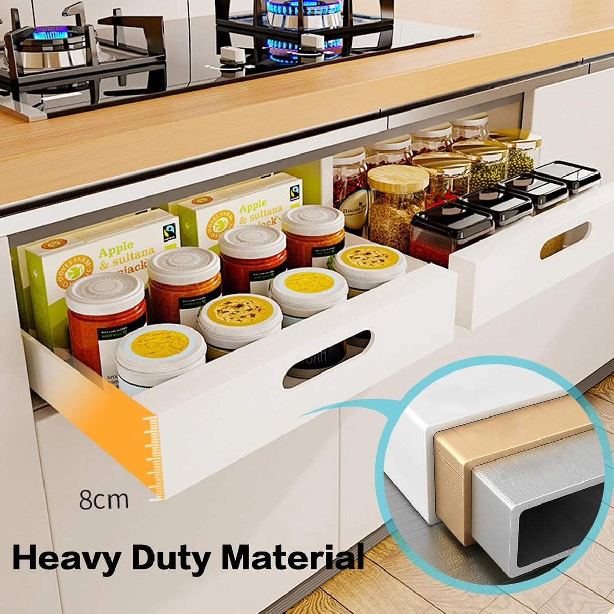 2 Pack Pull Out Drawers for Cabinets, 10W x 16.9D x 3.1H Carbon Steel Q76324