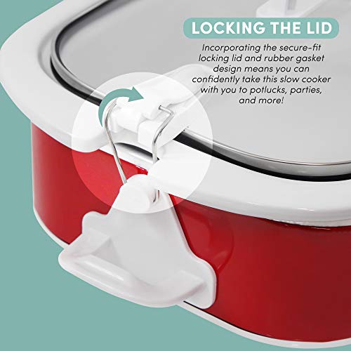 3.5Qt Red Casserole Slow Cooker with Locking Lid H945754