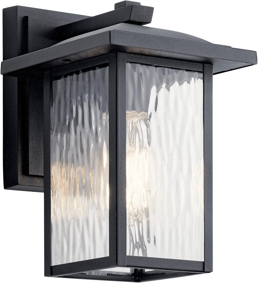 1 Light Outdoor Wall Light with Clear Water Glass in Textured Black U95896