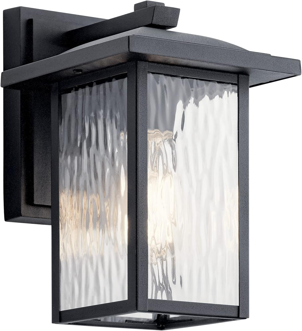 1 Light Outdoor Wall Light with Clear Water Glass in Textured Black U95896