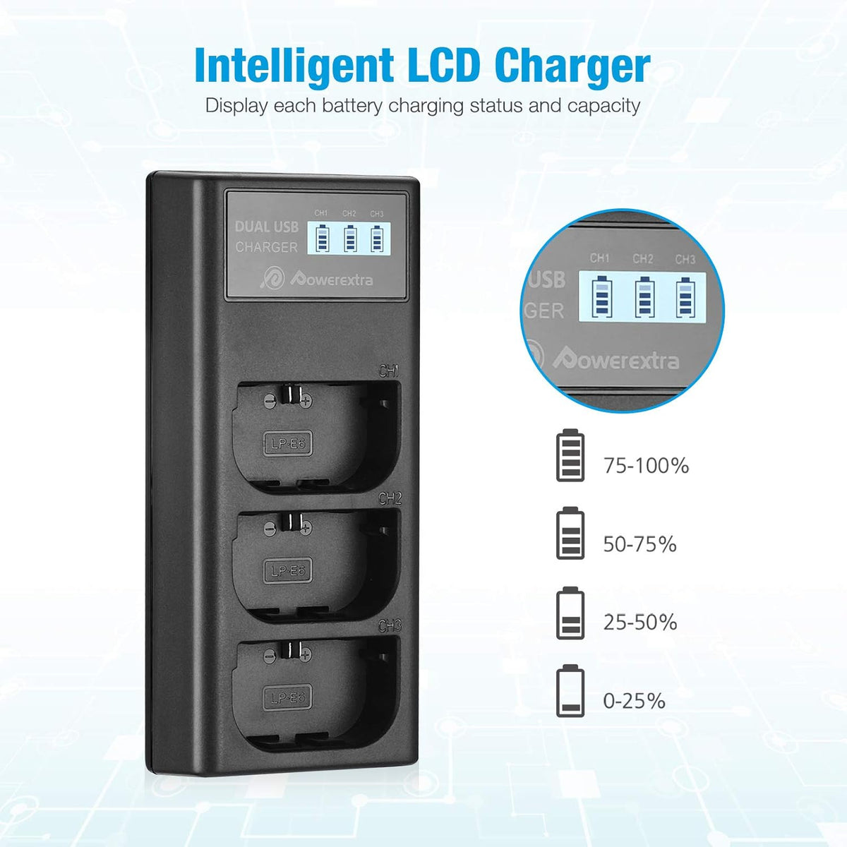 3 Pack Rechargeable Battery and 3 Channel Charger with LCD Display R38940
