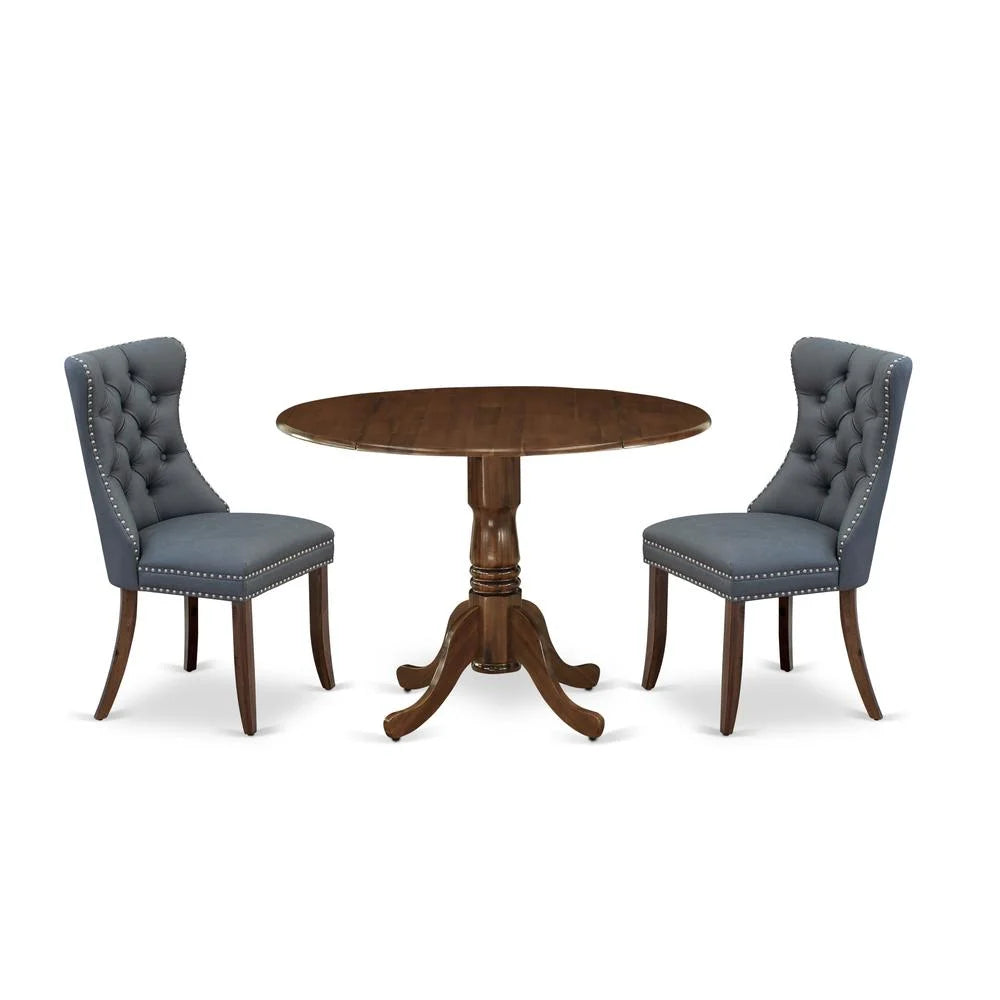 3 Piece Dining Set with Round Dropleaf Table and 2 Upholstered Chairs E383634