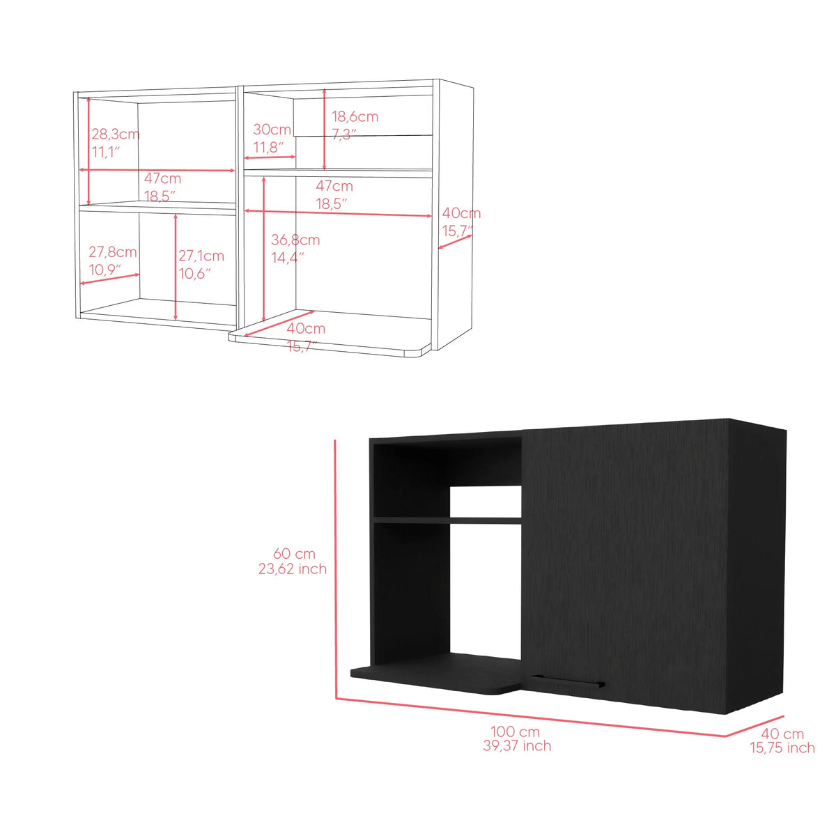 2 Piece Kitchen Set, Wall Cabinet + Utility Sink, Black Wengue Finish H771