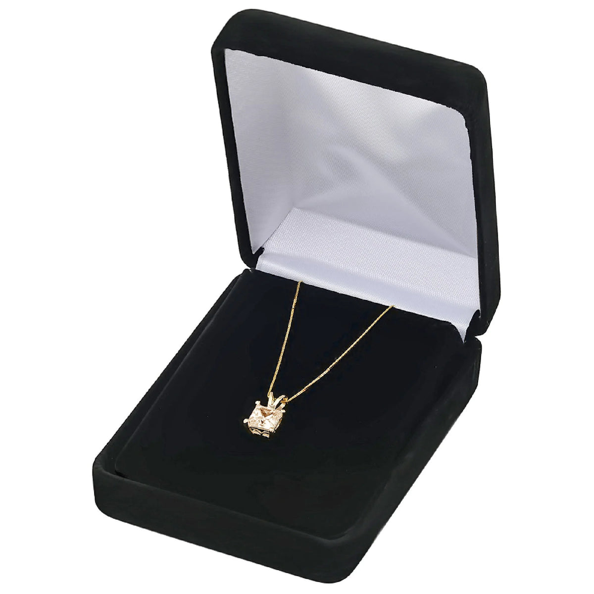 18k Yellow Gold Princess Cut Moissanite Pendant with 16" Solid Gold Chain W2549