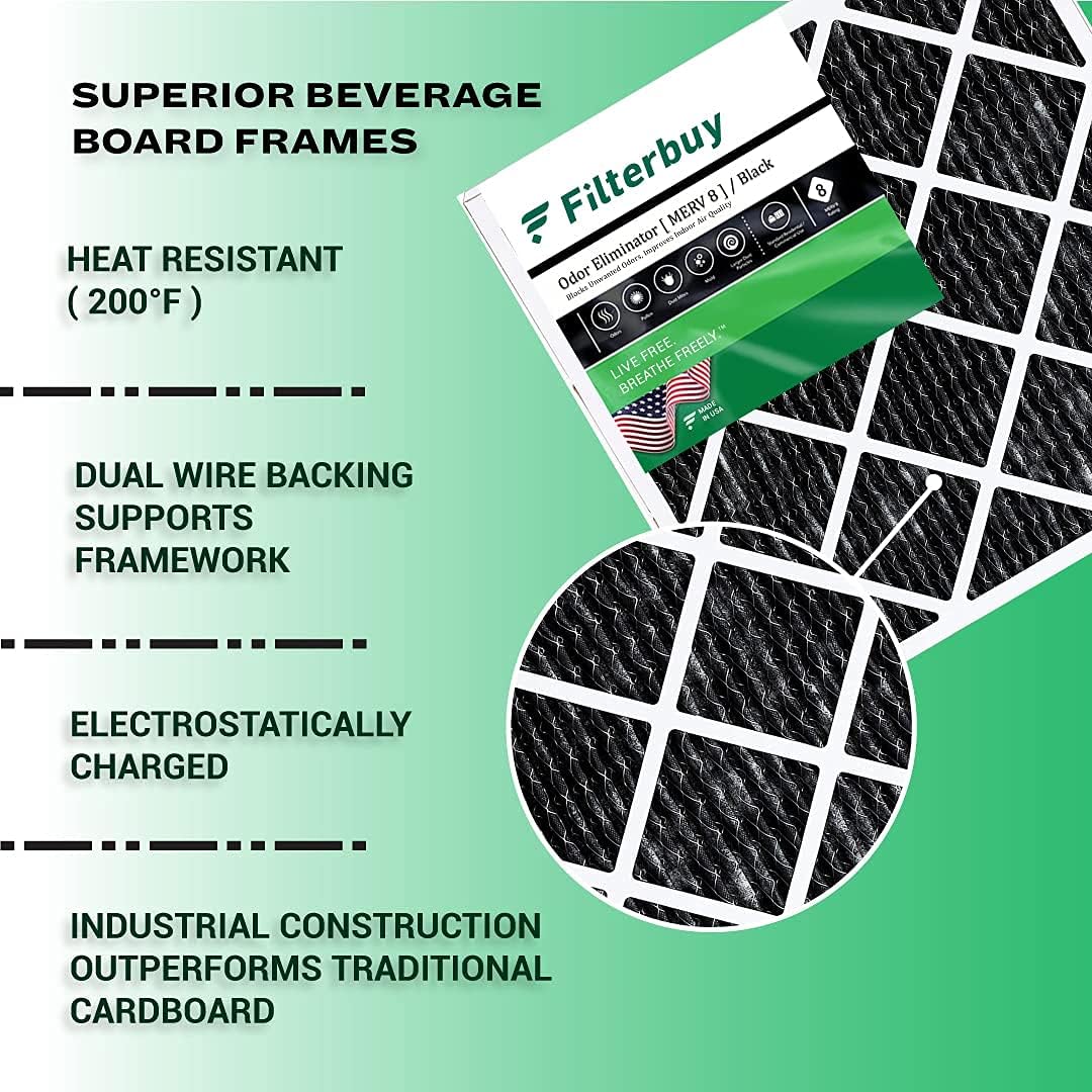 16x24x1 MERV 8 Pleated HVAC AC Furnace Filters with Activated Carbon (4-Pack, Black) P3819