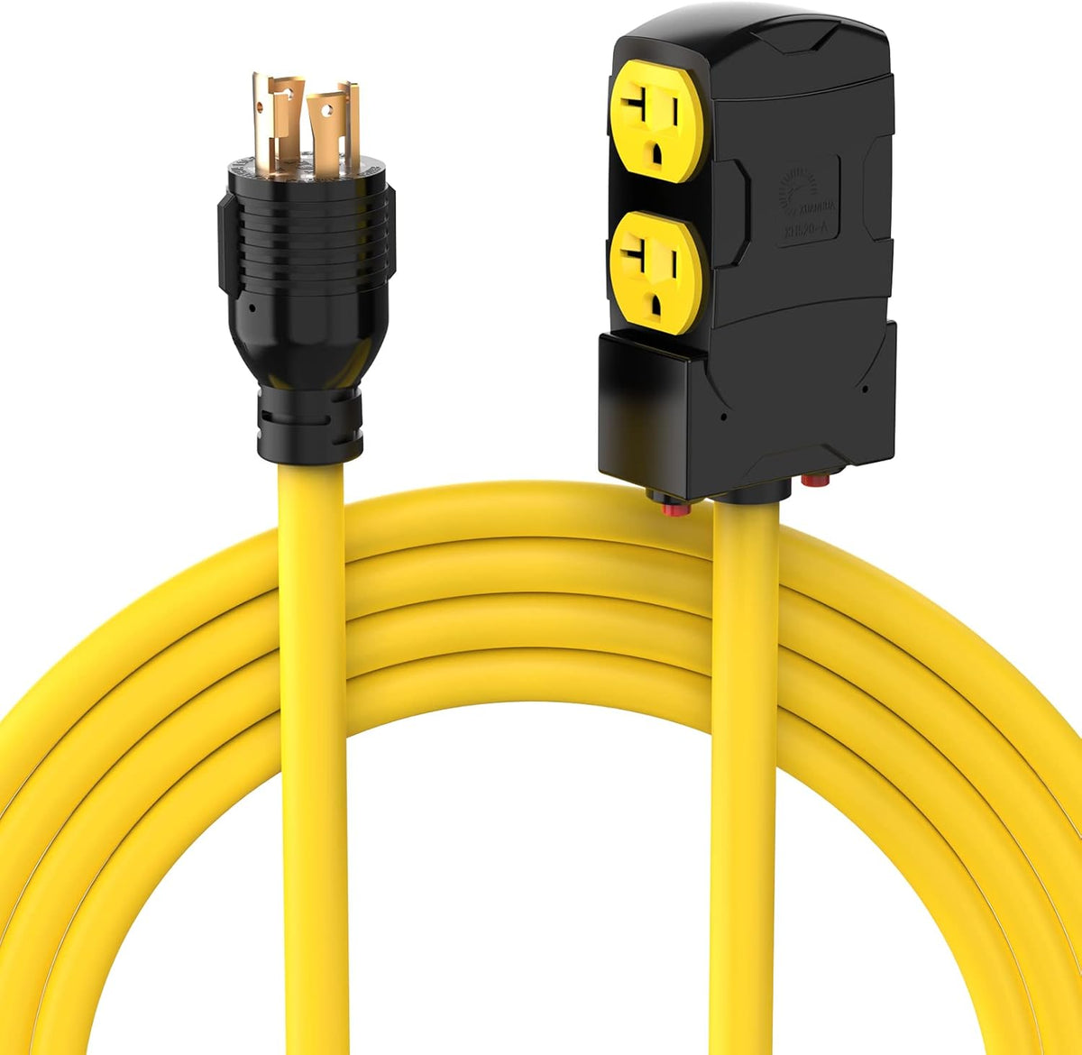 30A 125V 3750 Watts Generator Power Extension Cord NEMA L5-30P to Three 5-20R Receptacles 25 Feet 10 Gauge SJTW Pack of 2 X42485