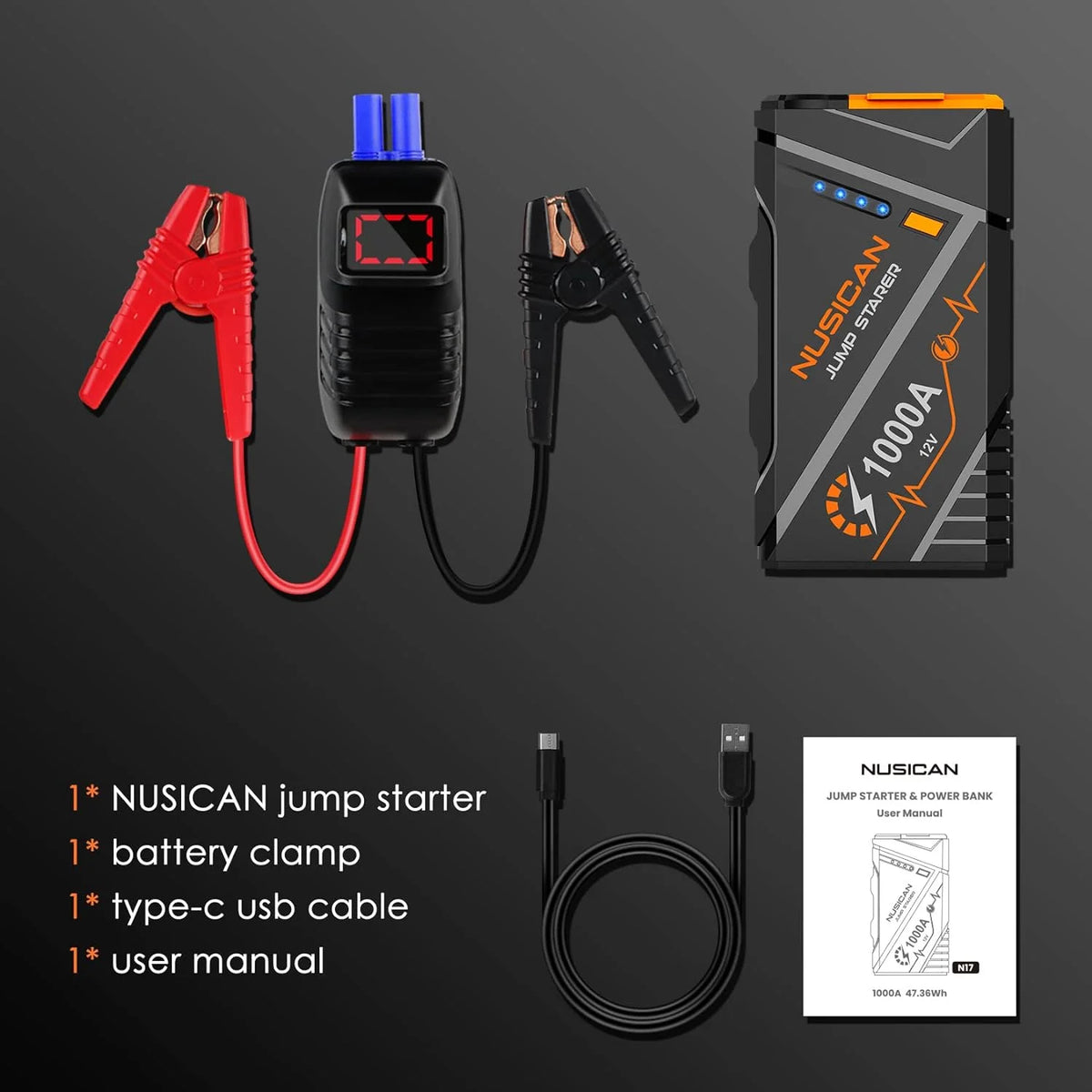 1000A Peak 12V Portable Car Battery Jump Starter R2828