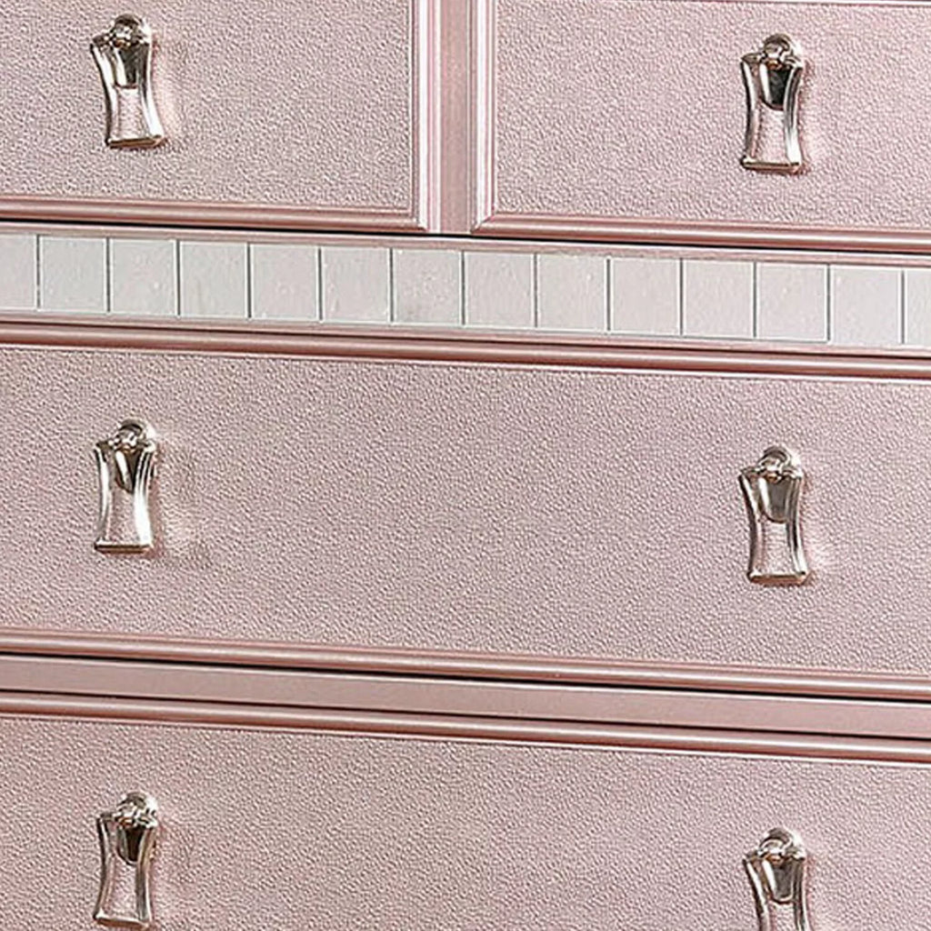 Pink 5 Drawer Solid Wood Chest with Mirror G79261