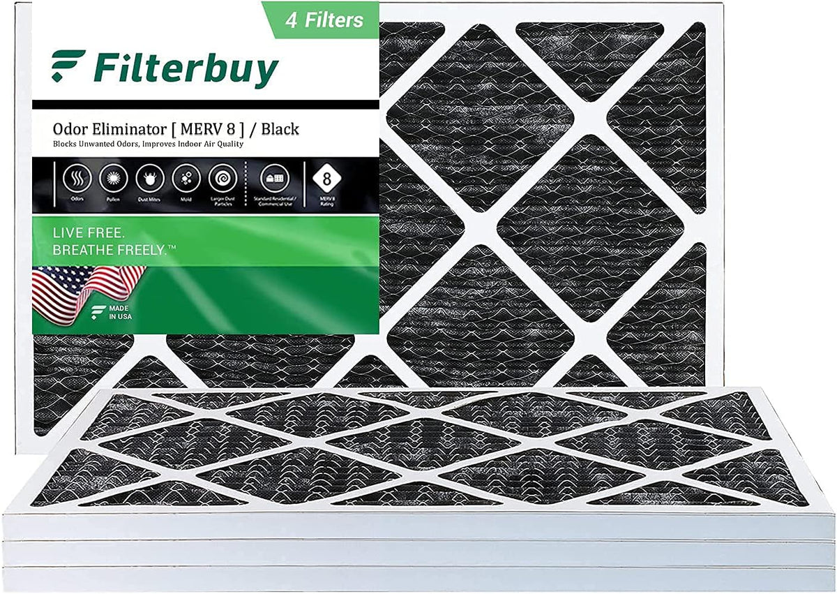 16x24x1 MERV 8 Pleated HVAC AC Furnace Filters with Activated Carbon (4-Pack, Black) P3819