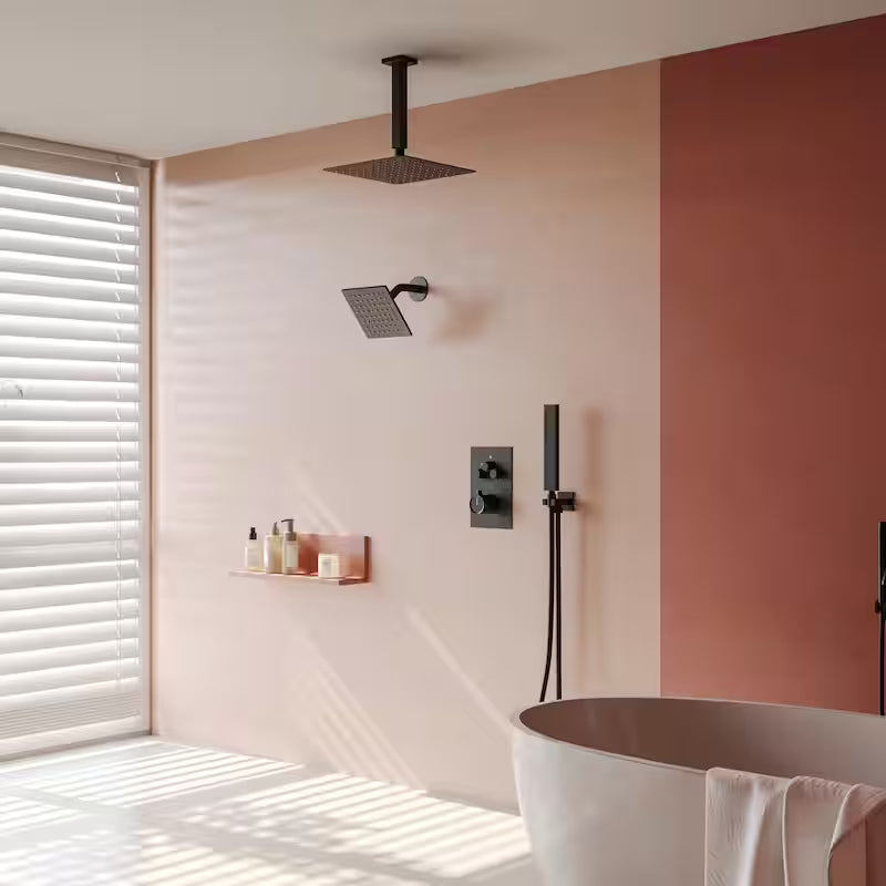 12 in. 6 in. Rainfall Wall and Ceiling Mount 2.5 GPM Fixed and Handheld Shower Head Matte Black R911816